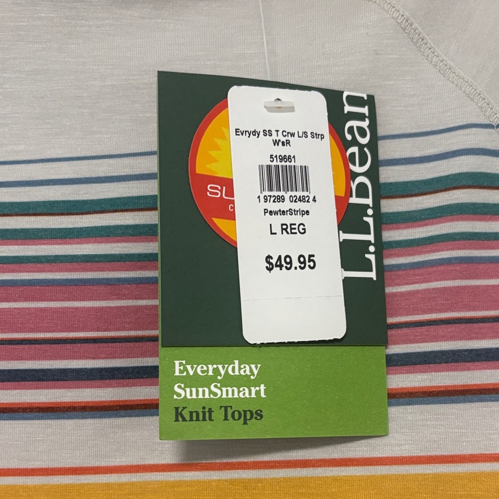 NWT L.L. Bean Women's SunSmart UPF50 Striped Everyday Crewneck Shirt SIZE LARGE - Picture 3 of 10